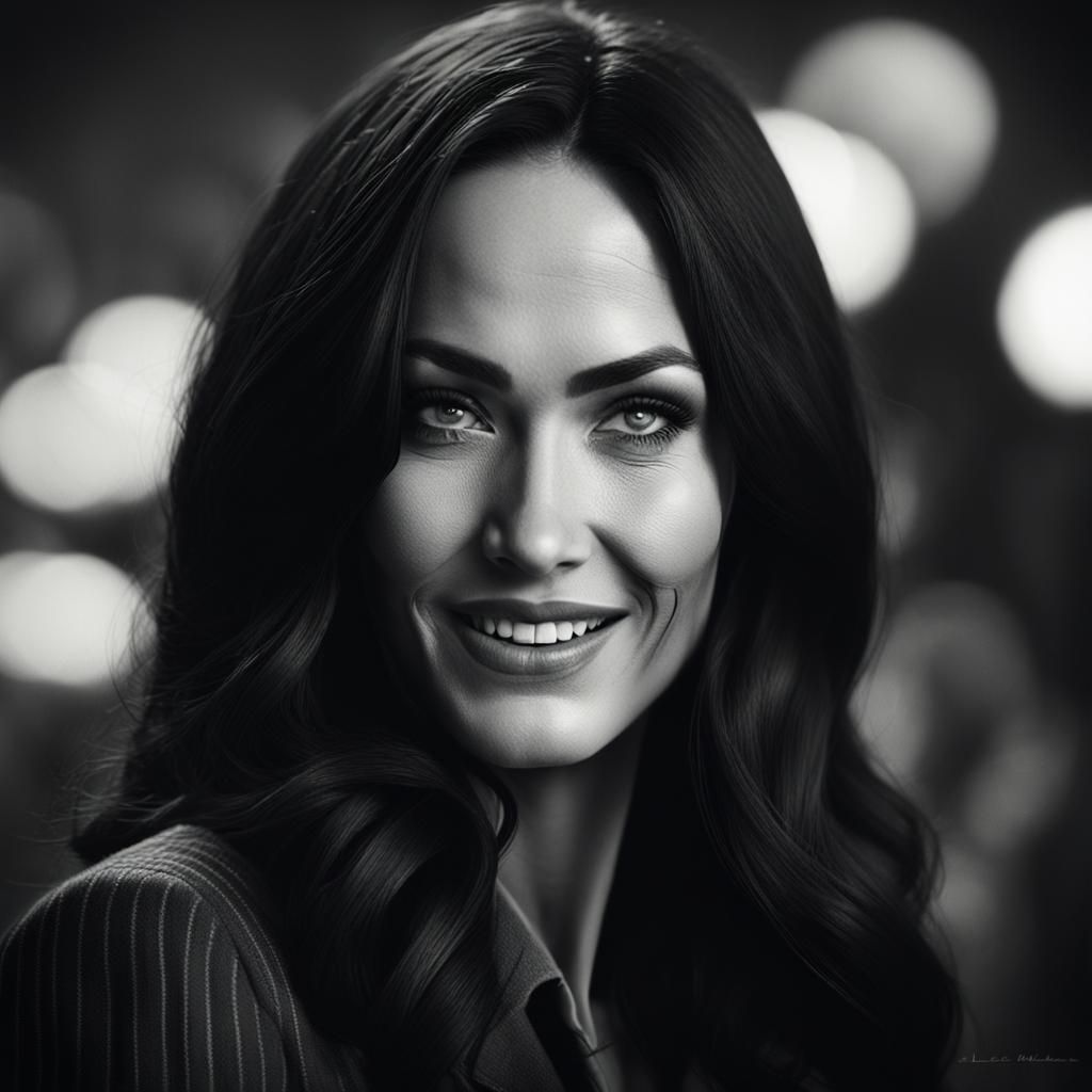 Stunning Megan Fox detective whit adorable smile and long black hair.