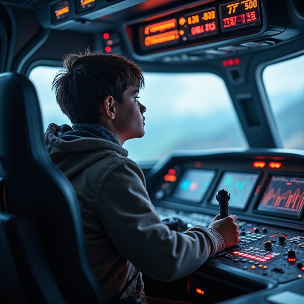Futuristic Spaceship Pilot Navigating to Heart or Wealth