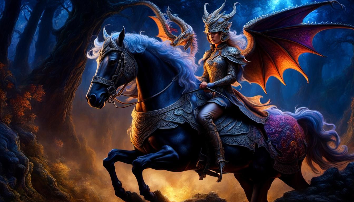 Winged Knight on Horseback in Dark Fantasy Style