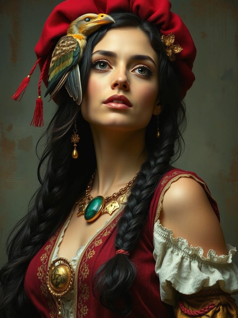 Bird-Woman Portrait in Welz Stein Style