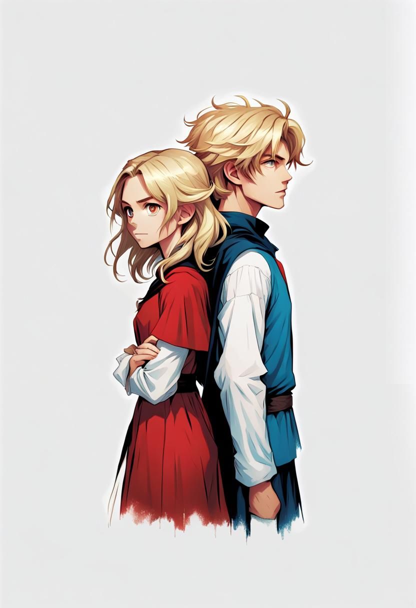 Blond Boy and Girl in Comic Book Art Style