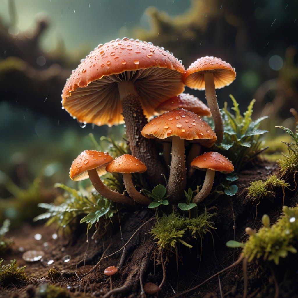 Surreal Macro Photo of Moist Soil and Glowing Fungi