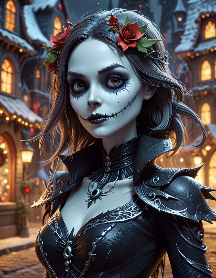 Jacqueline Skellington in Vibrant Christmas Town Portrait