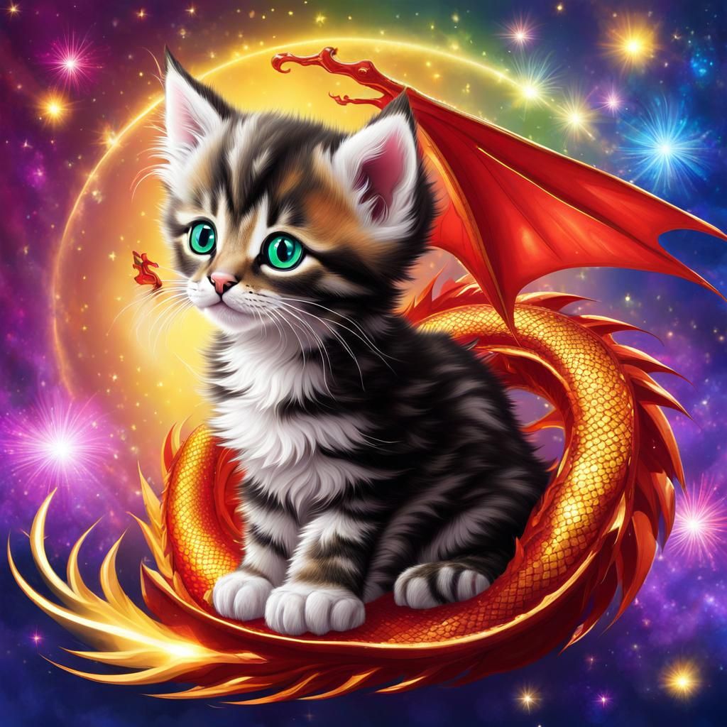 Dragon Kitten on Sparkle Background
