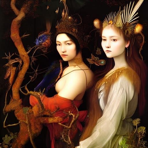 Hawk fairies Rembrandt Caravaggio, intricate, detailed, dramatic