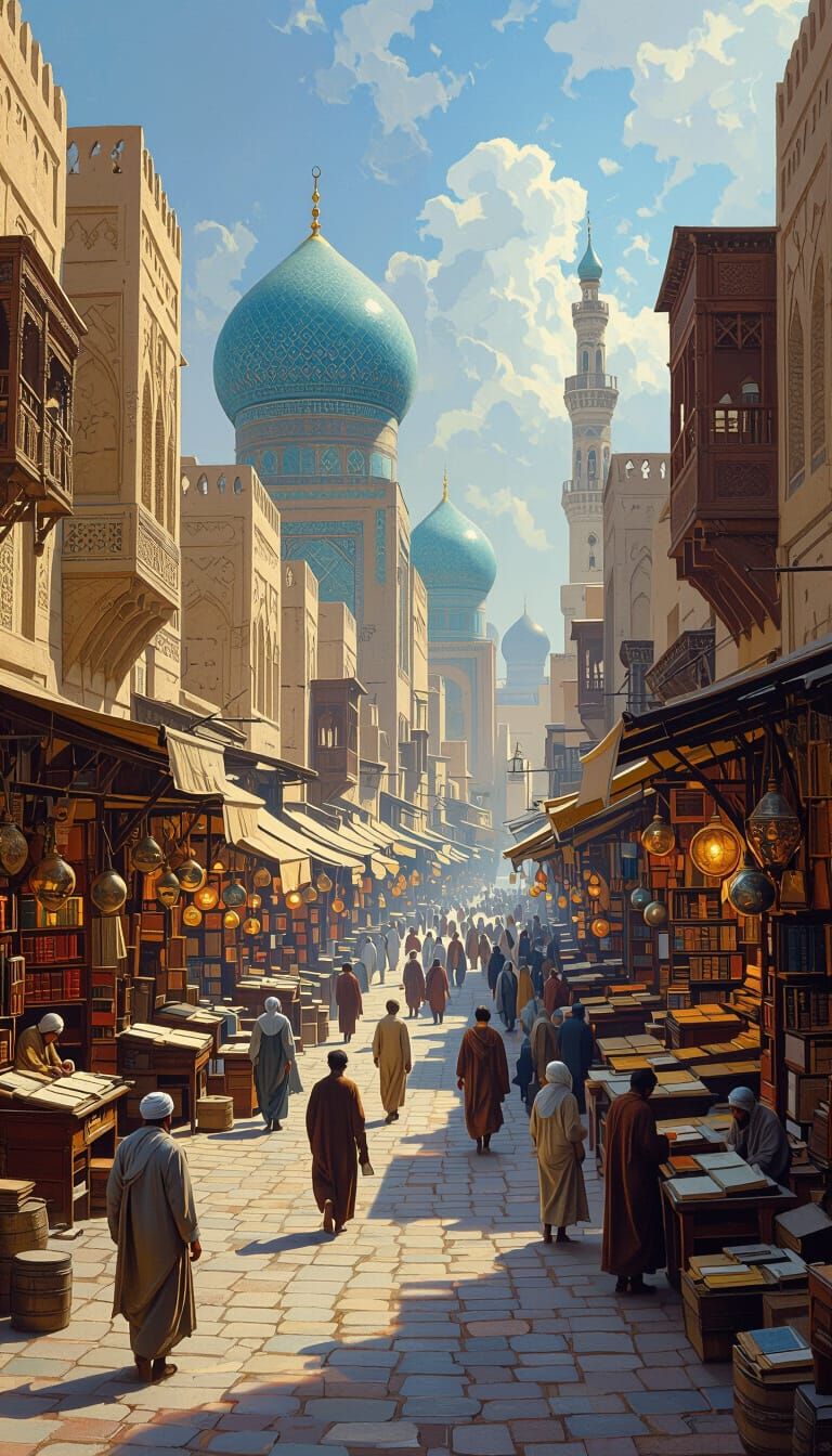 Baghdad Thrives Before Invasion: Oil Painting of Bustling Li...