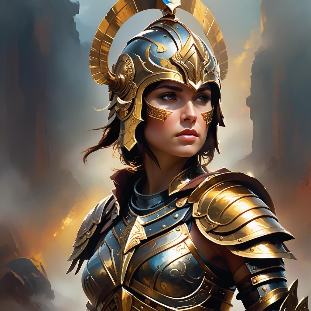 Gladiatrix in Ornate Armor, Digital Oil Painting