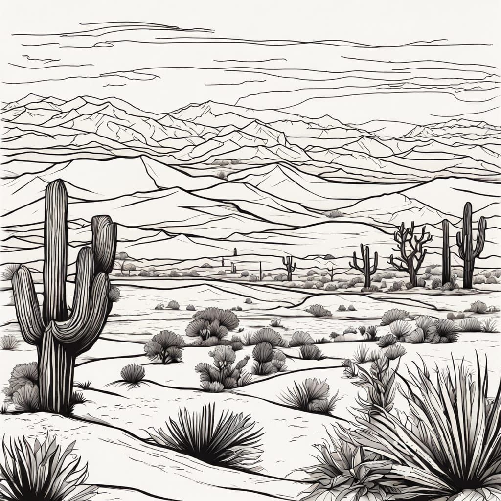 Desert Landscapes in Inked Outlines