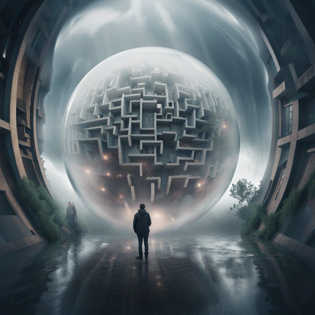 Biopunk Smoke Maze Inside Bubble in Rain