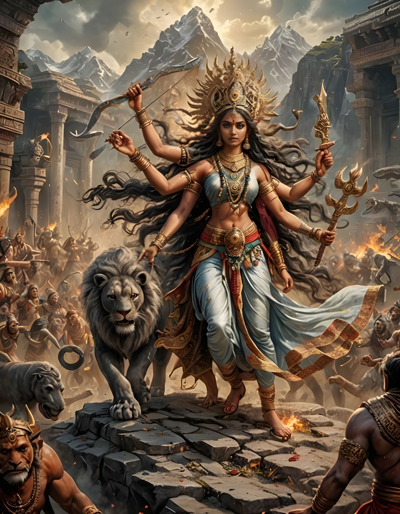 Hindu War Goddess Durga, Digital Matte Painting