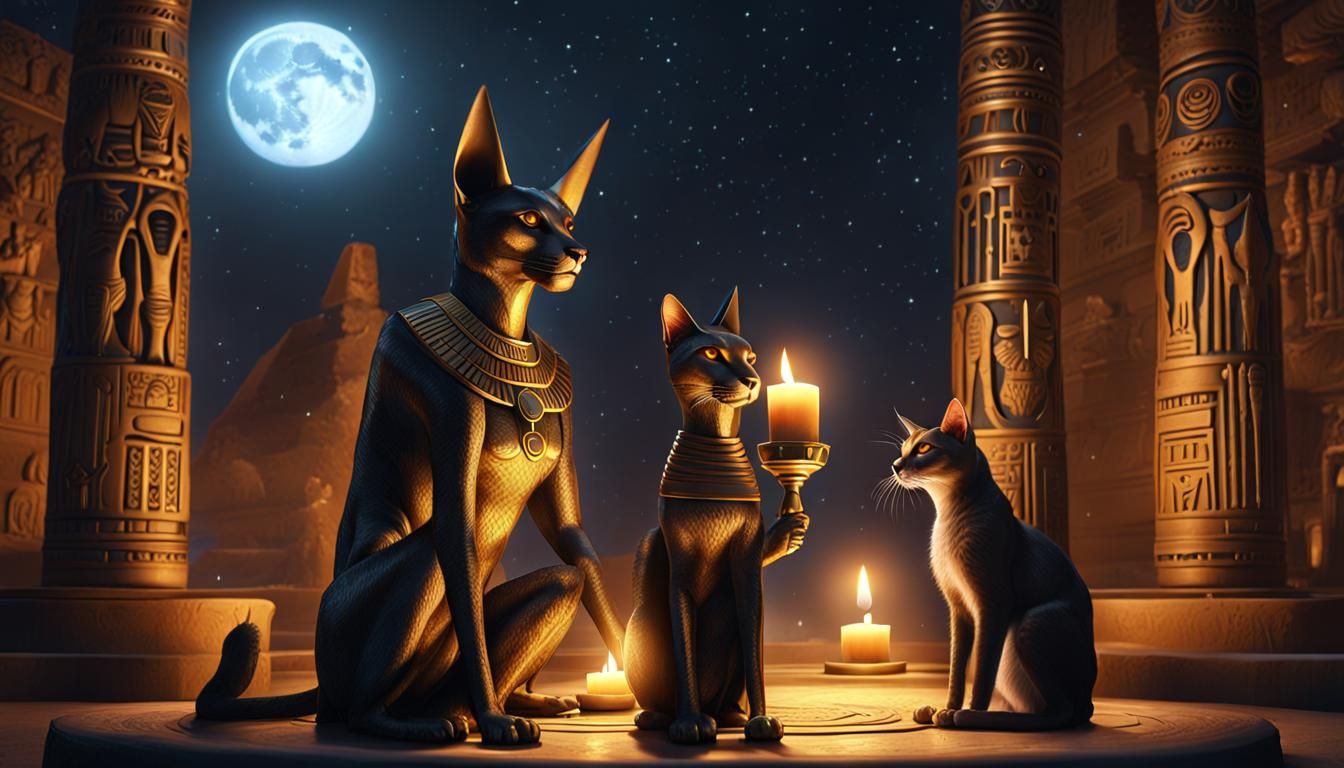 Witch Between Anubis and Bastet in Dark Fantasy
