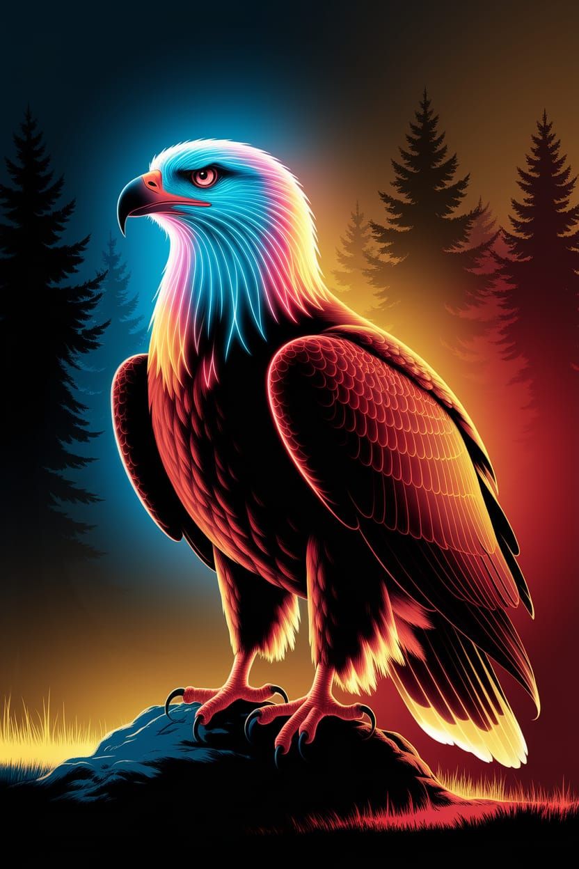 Eagle Illuminated in Thermal Night Ops Aesthetic