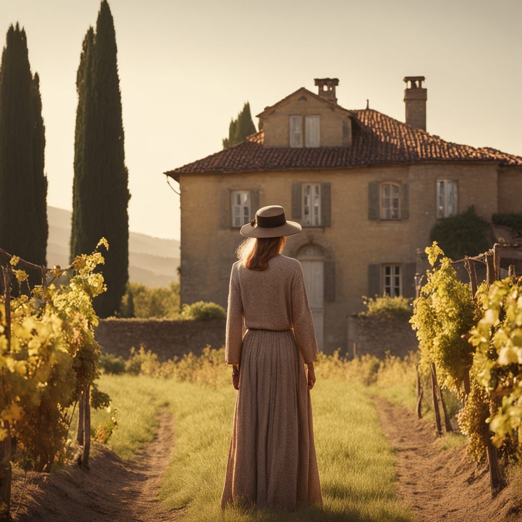 Picturesque Vineyard Scene with Stone Farmhouse