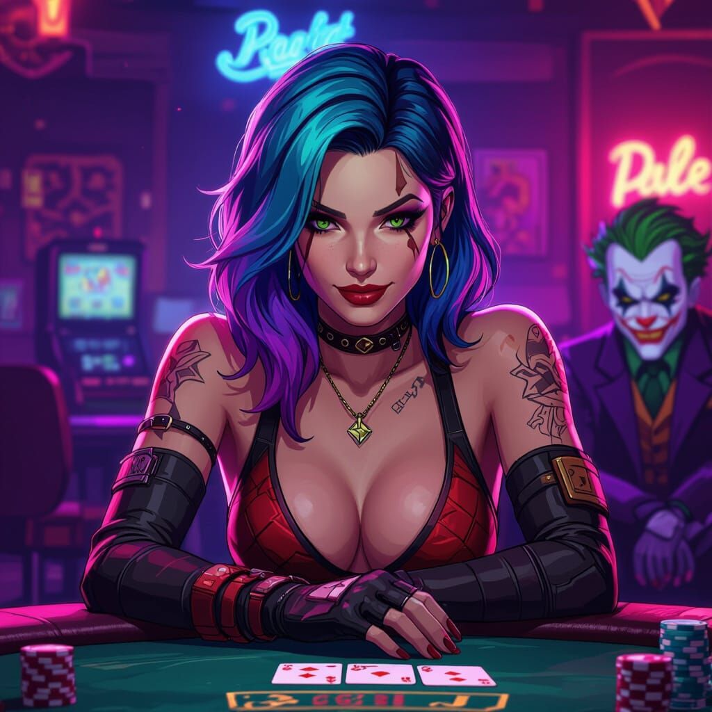 Beautiful Woman at Poker Table in Borderlands Style