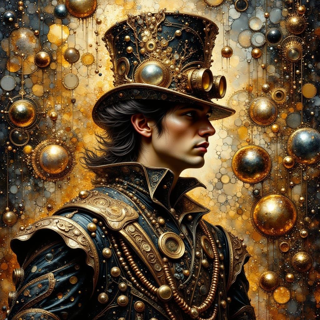 Steampunk Gentleman in Victorian Attire with Intricate Clock...