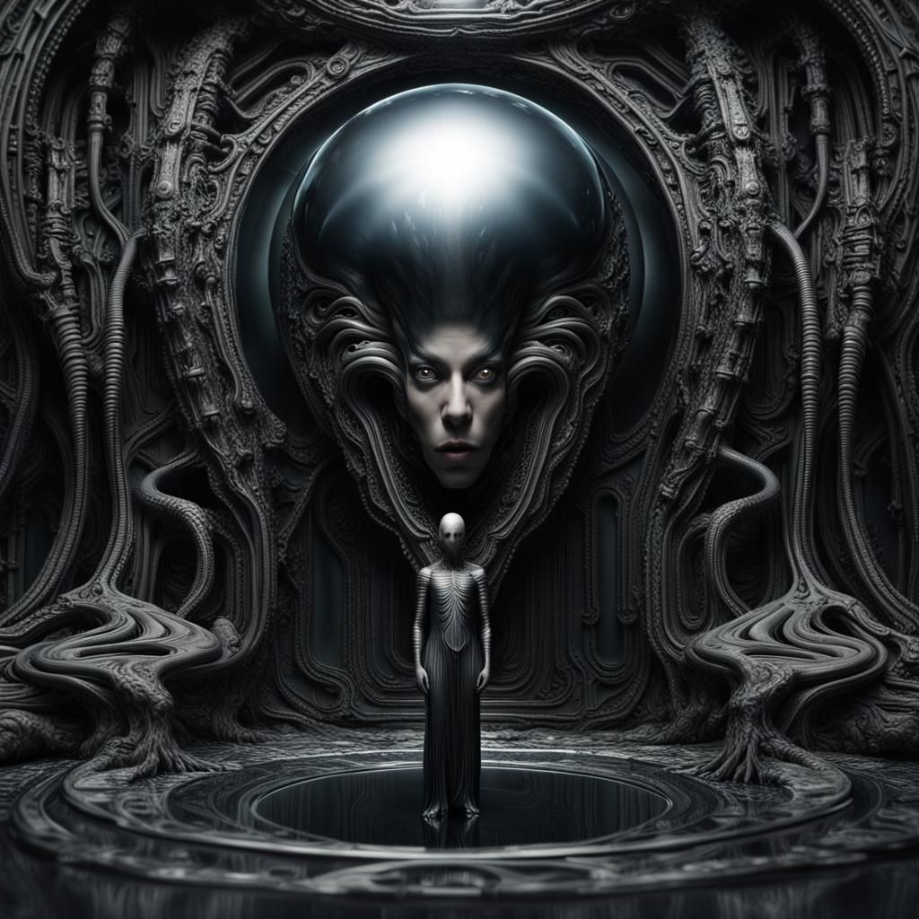 Dark Sci-Fi Portrait in HR Giger Style