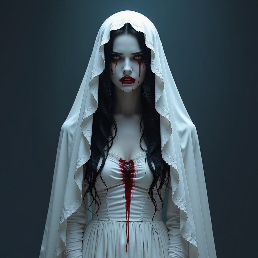 Gothic Lady with Bloody Tears and White Eyes
