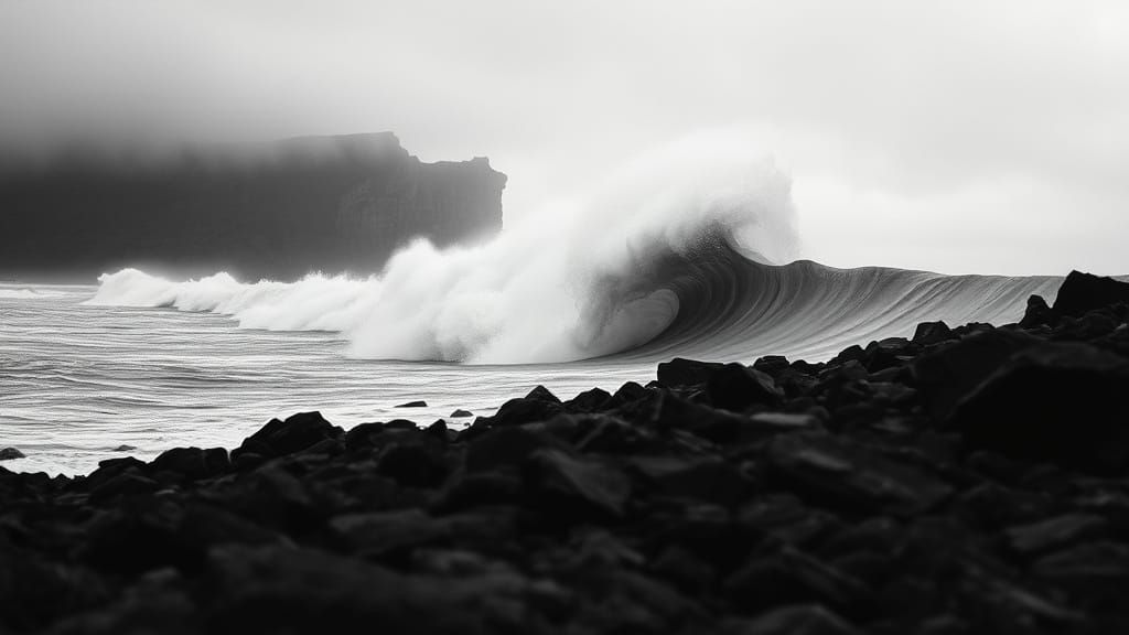 Cinematic Storm Wave Crashing on Rocky Shore