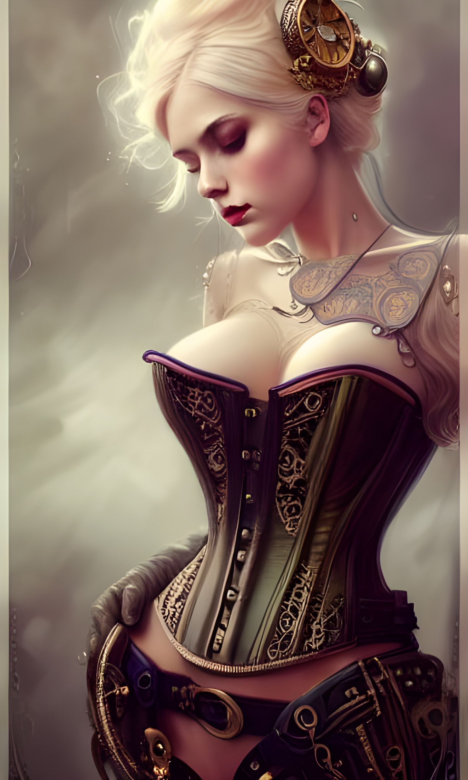 Steampunk Blonde in Elaborate Corset: Digital Illustration