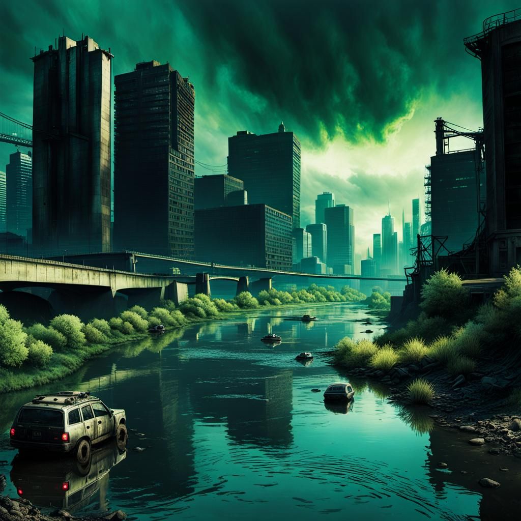 Post-Apocalyptic Cyberpunk River Album Cover