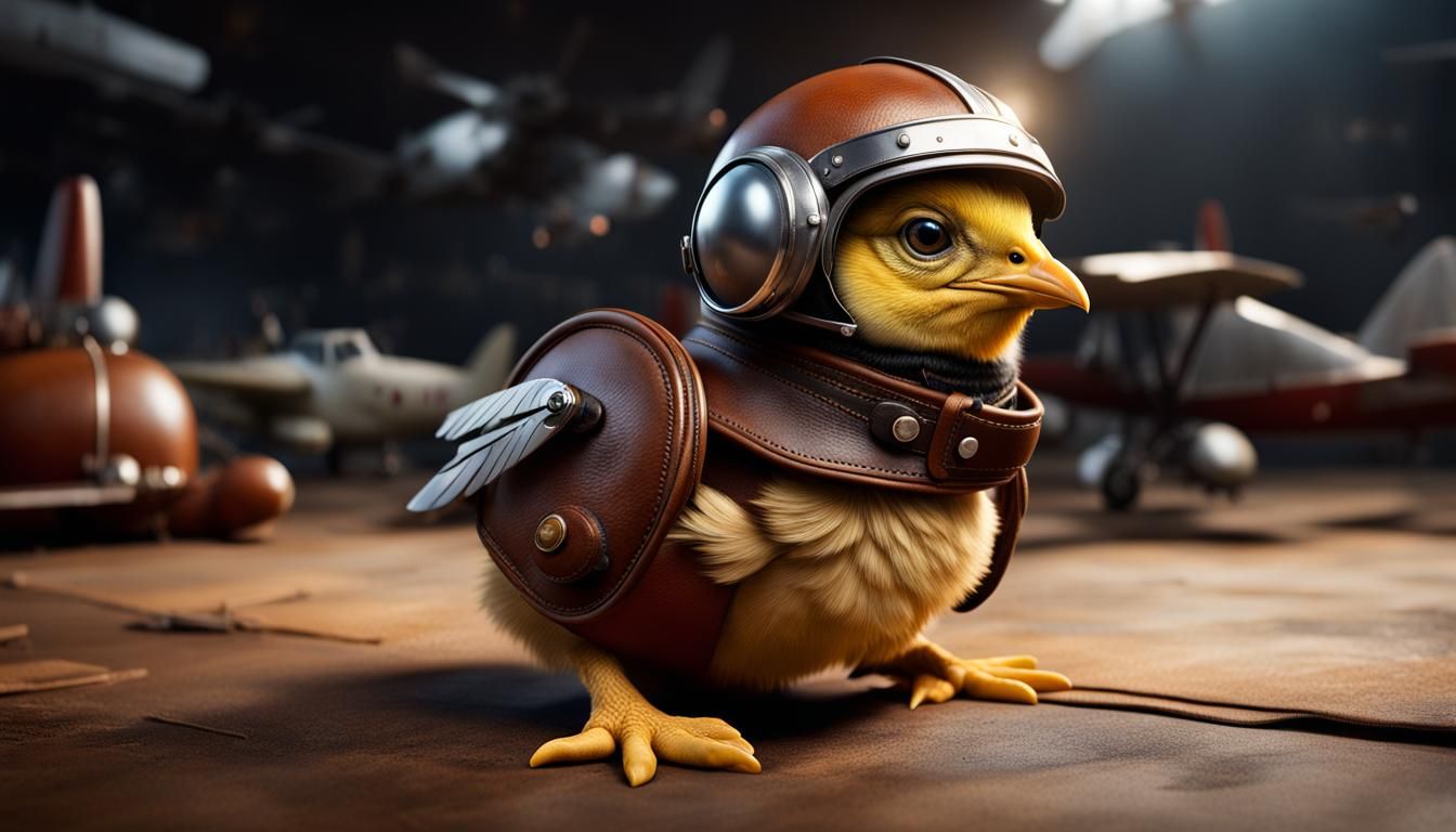 Baby Chicken Hatchling in Aviator Helmet, Hyperrealistic