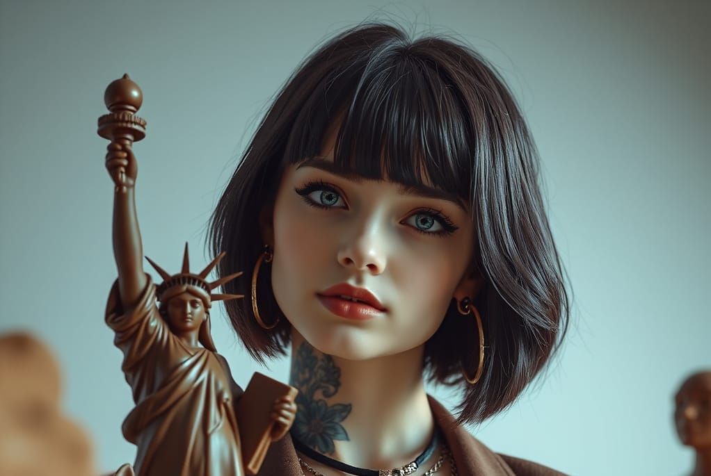 Chocolate Portrait of Woman Holding Statue of Liberty