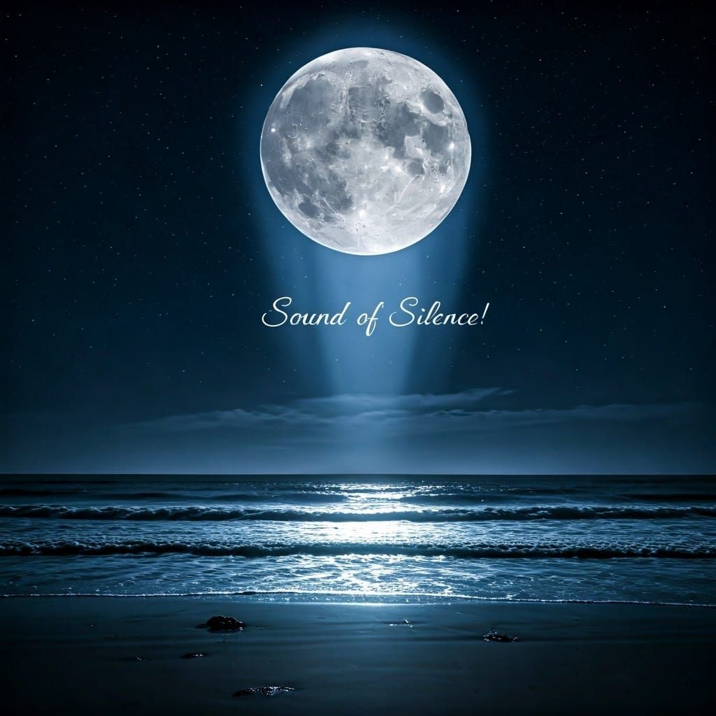 The words ' Sound of Silence" written in a moon beam shinnin...