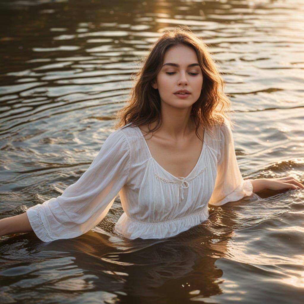 Girl Drifting in River: Romantic Realism