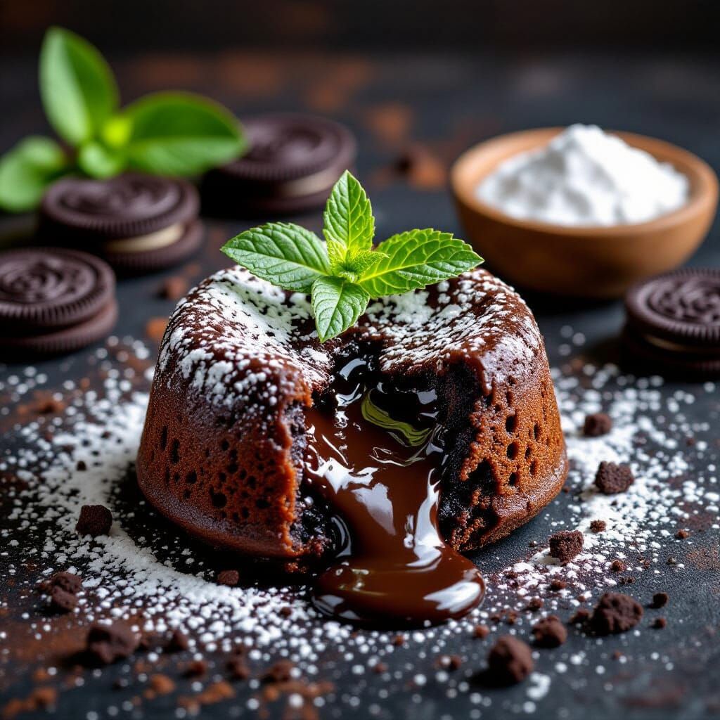 Chocolate Lava Cake with Oreo Crumbs, Still Life Photography