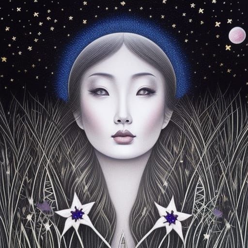 Girl with Dogs in Fairytale Magic Realism Style