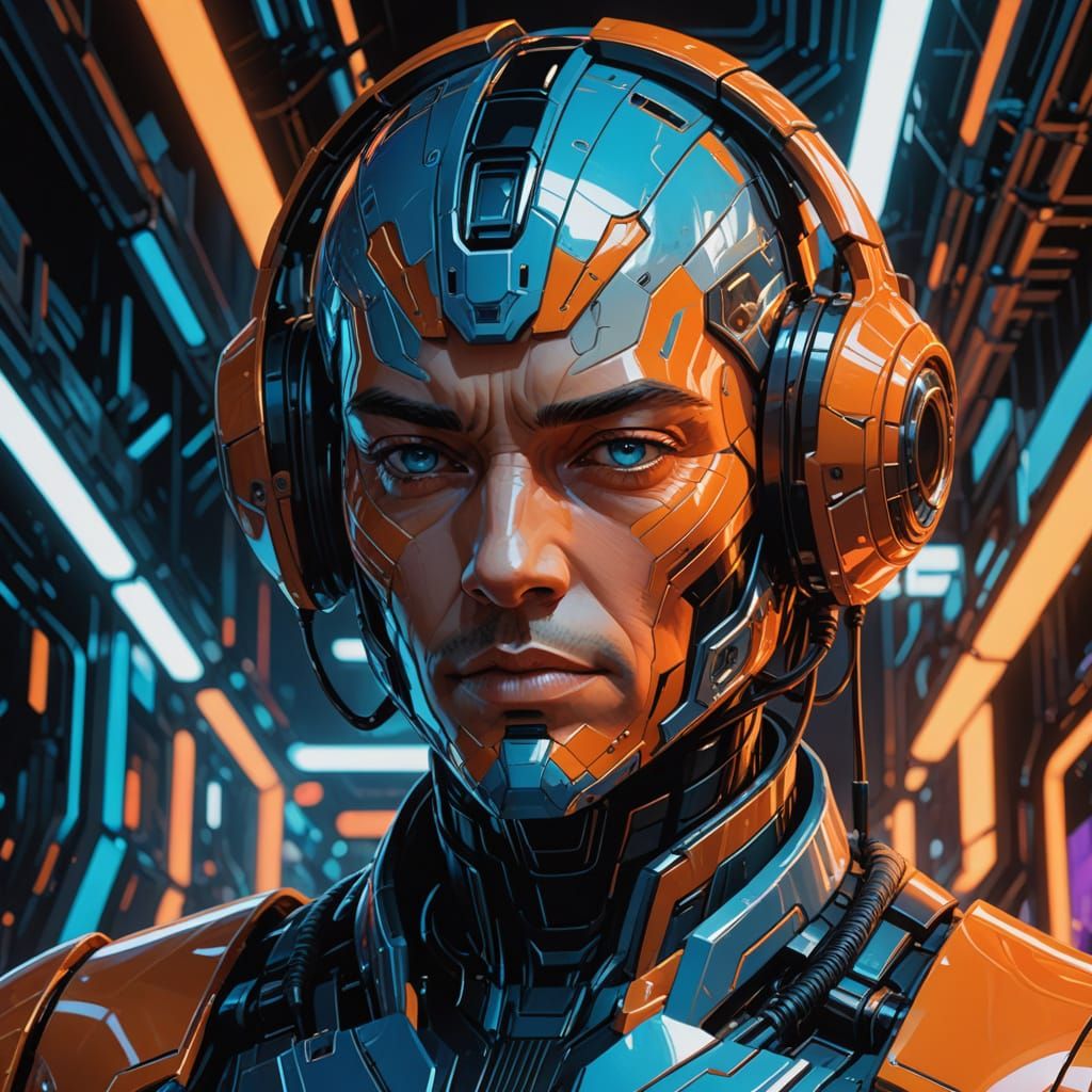 Android Concept Art in Vibrant Cyberpunk Style