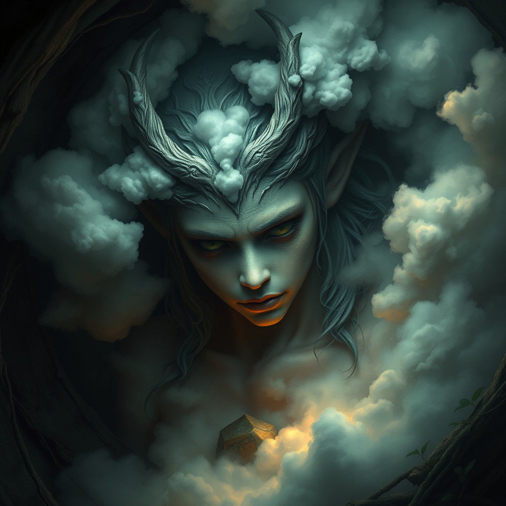 Nymph Portrait Formed from Clouds and Mist