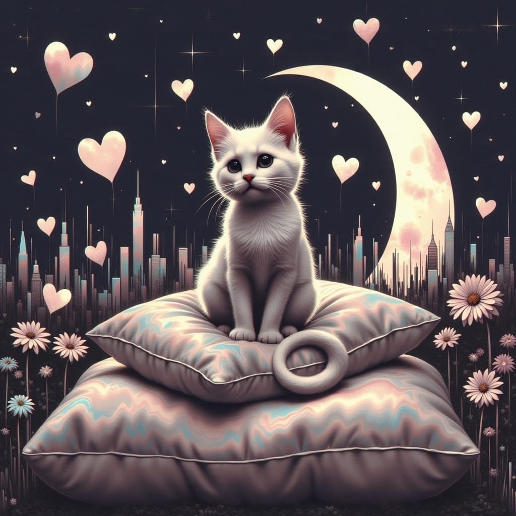 Cute Cat in Whimsical Glitch Art