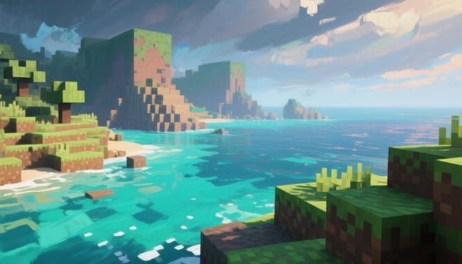 Minecraft Landscape by the Sea: Impressionistic 3D Art