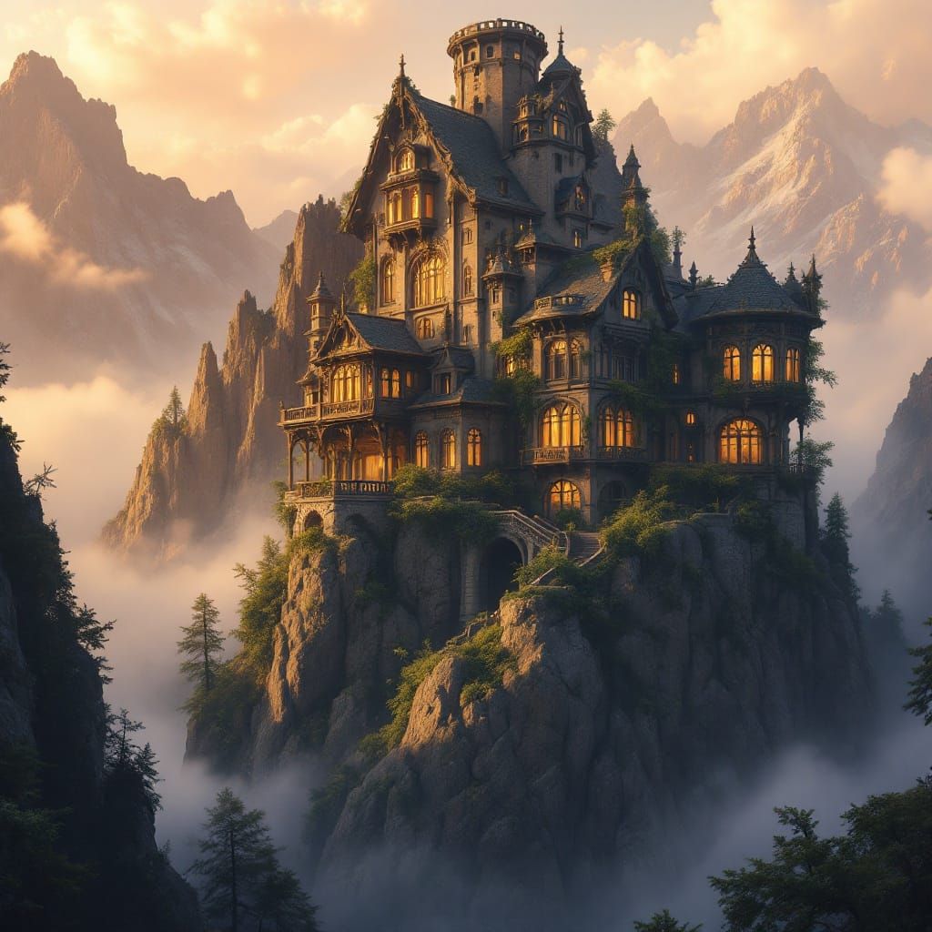 Ethereal Mountain Manor in Soft Focus