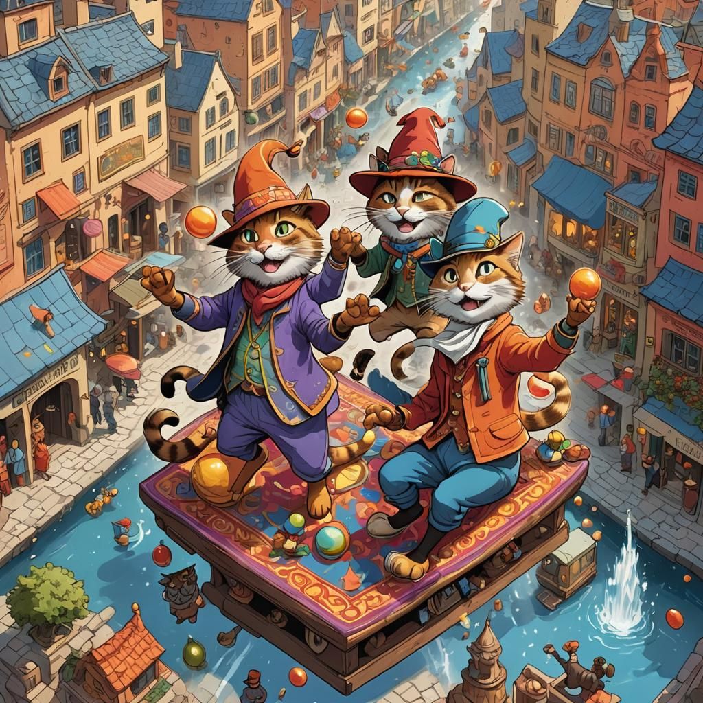 Playful Cat Vagabonds on Magic Carpet Adventure