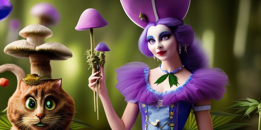 Psychedelic Alice in Wonderland Scene, Hyperdetailed 8K Art