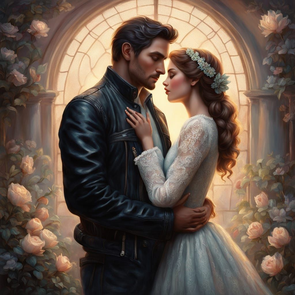 Romantic Couple in Ethereal Fantasy, Kinkade Style