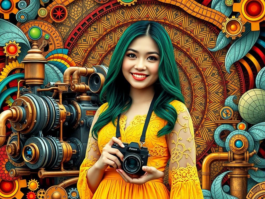 Filipina Photographer in Steampunk Zentangle Dreamscape