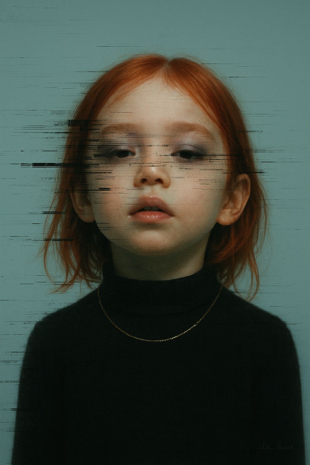 Surreal Glitch Art Portrait of Redhead Girl