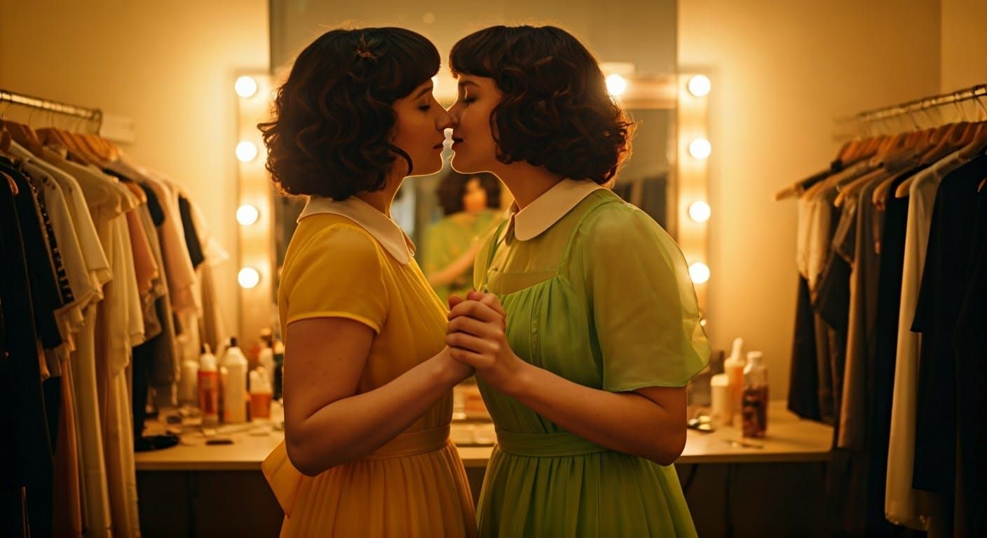 Women in Chiffon Dresses Share a Tender Moment