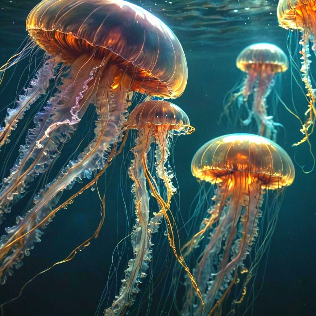 Hyperrealistic Glowing Glass Jellyfish in HDR