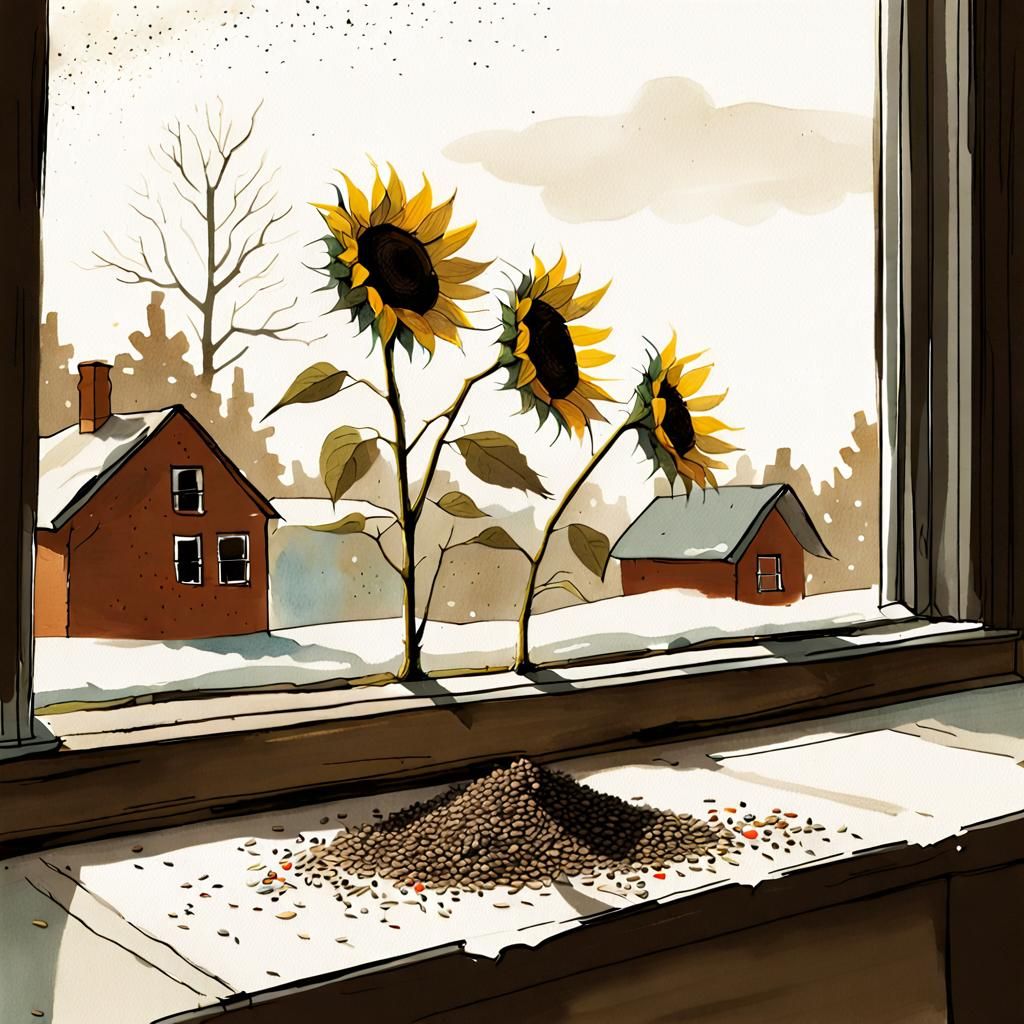 Waxwings Pecking Sunflower Seeds: Painterly Sketch