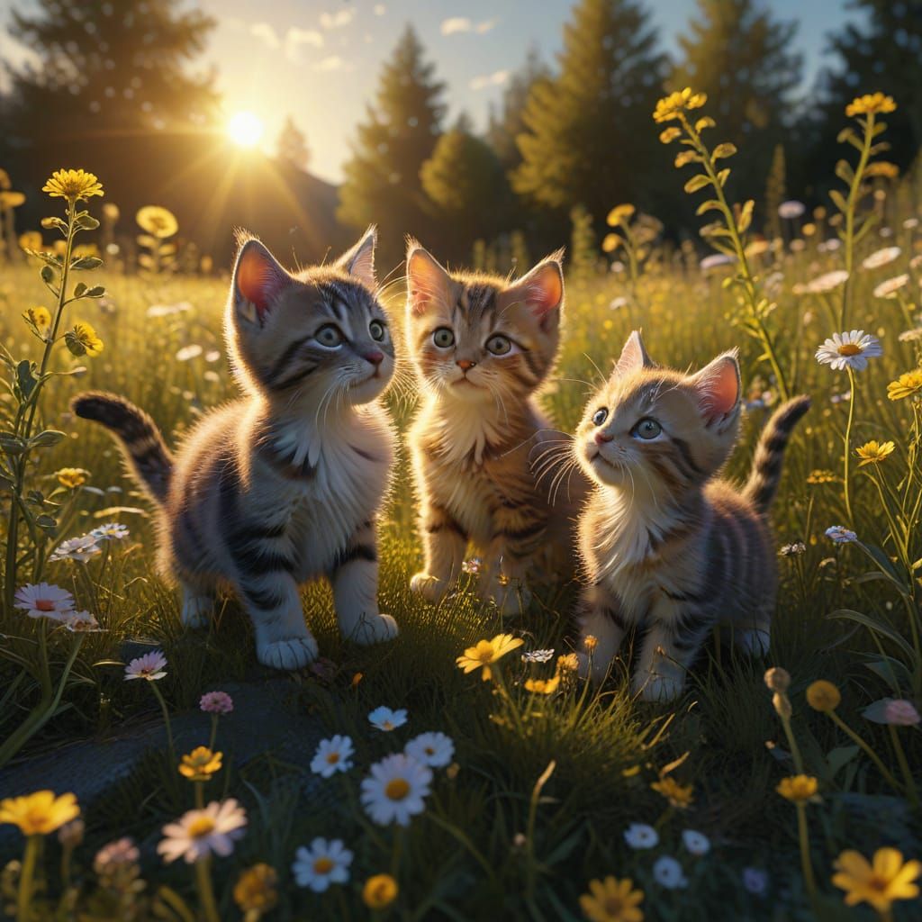 Kittens Play in Impossible Surreal Meadow