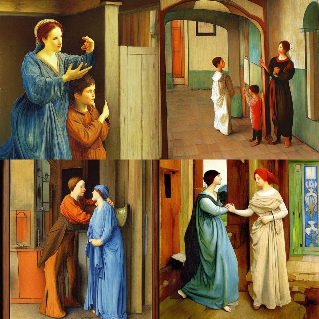 Mother and Son Reunion in Blended Art Styles