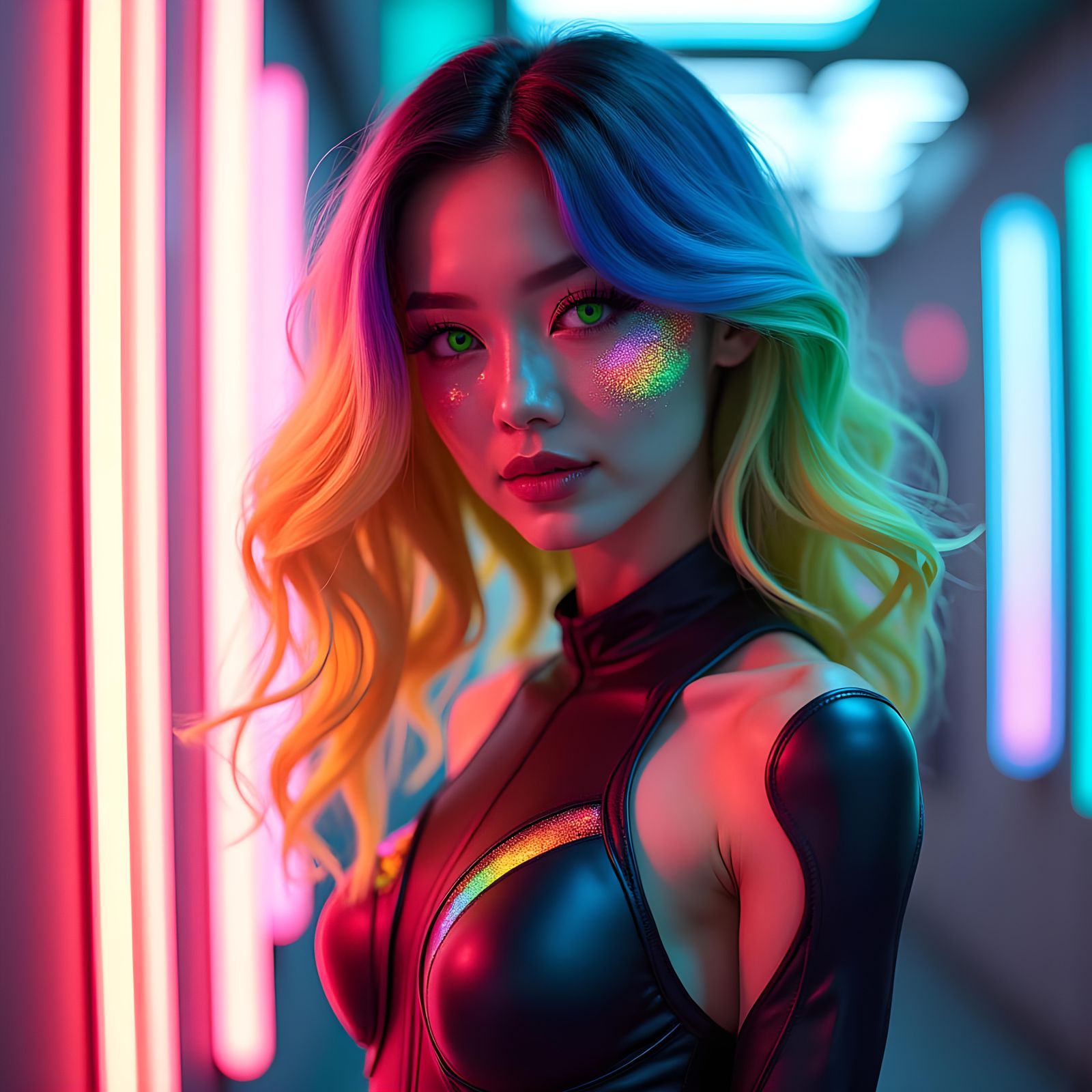 Radiant Rainbow Woman in Futuristic Fantasy Art