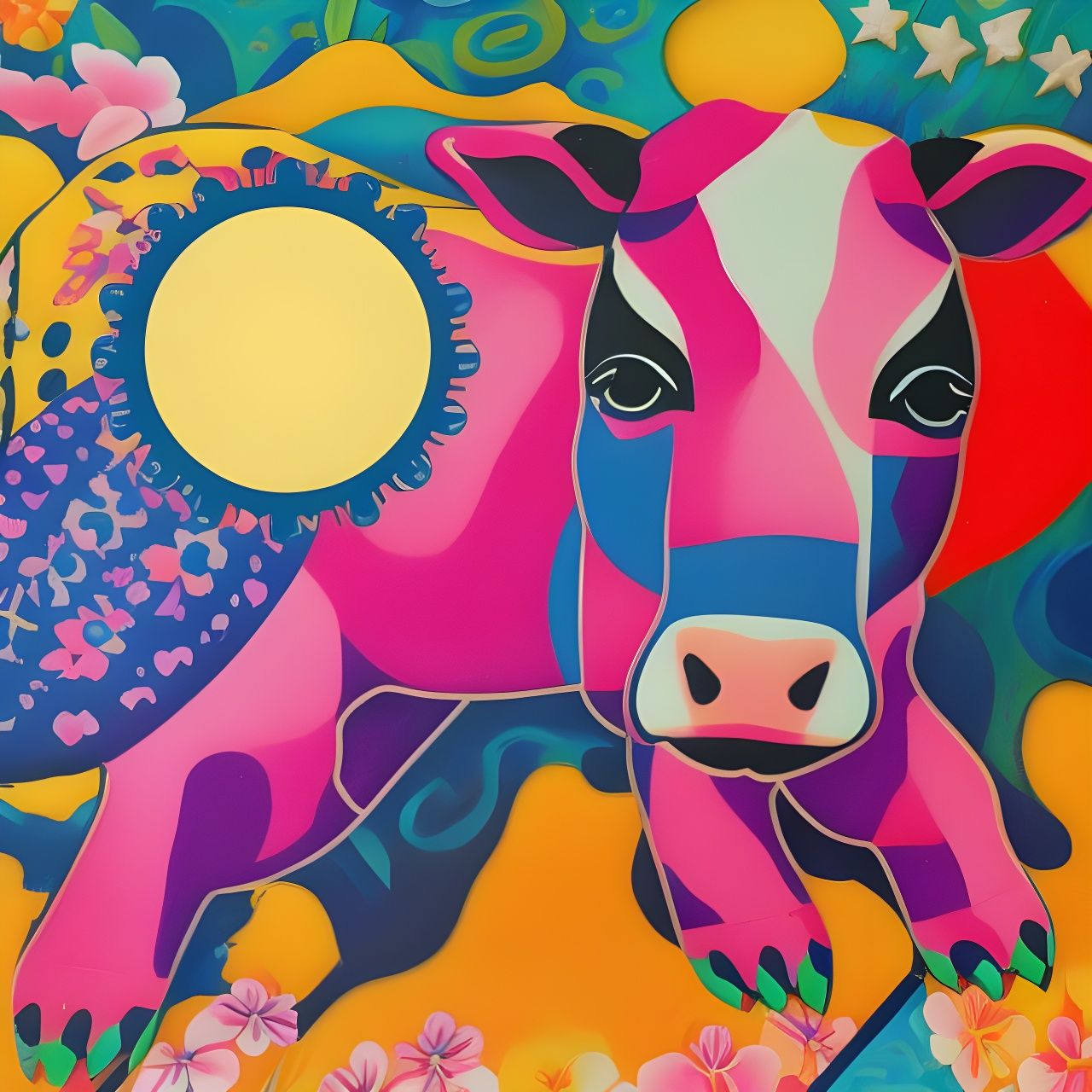 Cow Postage Stamp in Pop Art Style