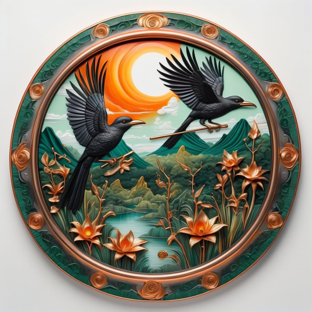 Surreal Costa Rican Jungle Dreamscape with Obsidian Birds an...