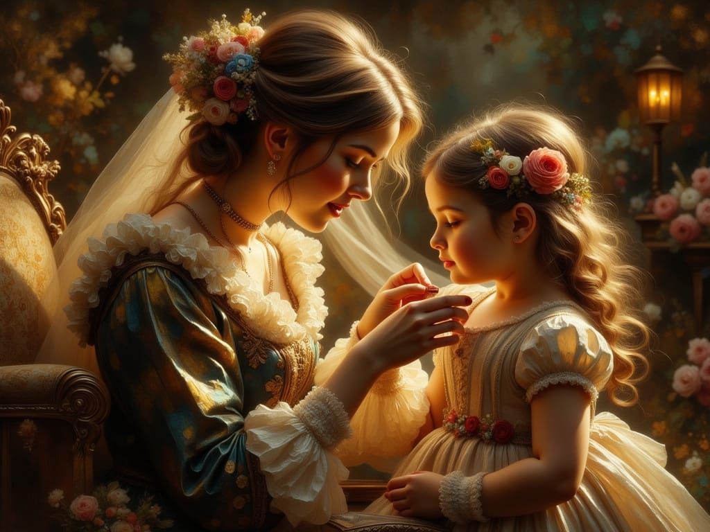 Mother's Tender Moment in Baroque Style