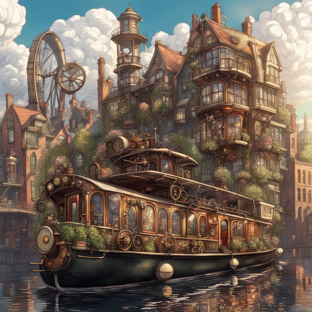 Steampunk Narrowboat Cruises a Steampunk City in Sunshine
